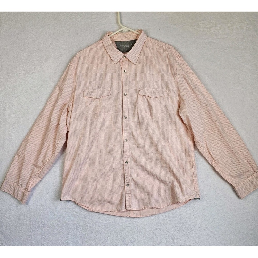 Calvin Klein Button Front Shirt Pink Long Sleeve Men's XL‎